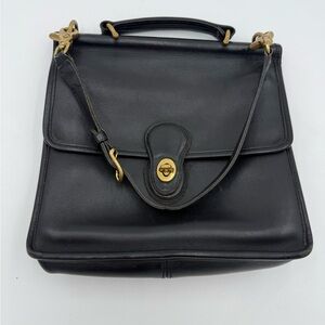Vintage Willis 9927 Coach Black Leather Crossbody Bag with Top Handle- 90’s